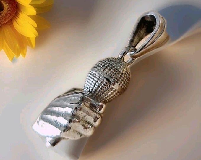 Handmade Sterling Silver Microphone Pendant: Music Lover Necklace