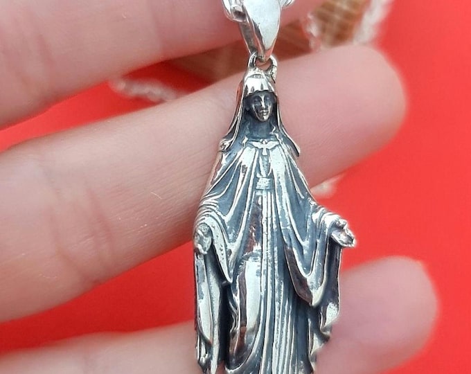 Sterling Silver Virgin Mary Necklace: Religious Protection Pendant