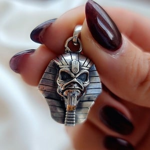 Eddie  Pharaoh King Skull Pendant- Egyptian -Unique design-Rock  Heavy metal- 925 Sterling Silver