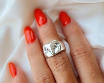 OWL RING - Handcrafted 925 Silver Stylized Animal Jewelry Minimalistic -  solid sturdy