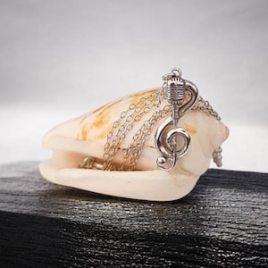 Collar delicado con nota musical y micrófono - Plata de ley 925 - Cadena de 45 cm