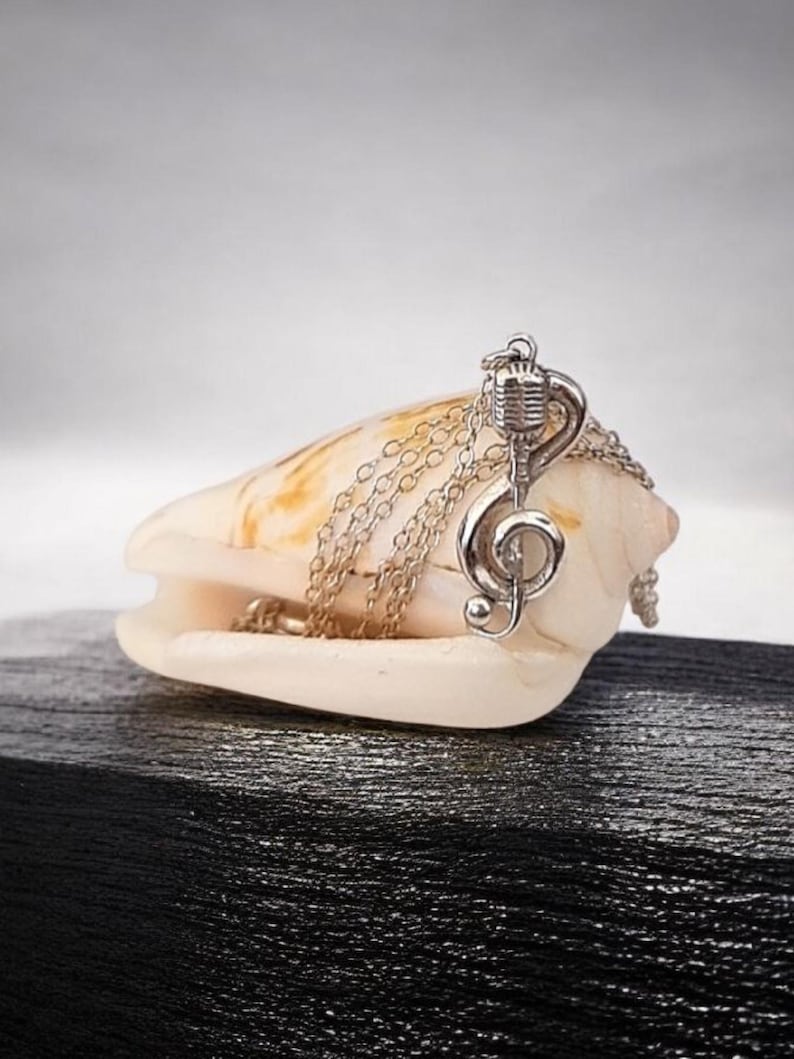 Delicate Music Note with a Microphone Necklace -925 Sterling Silver - 45 CM Chain image 4