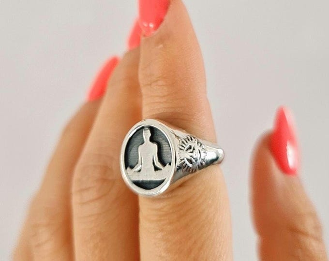 Meditation  Namaste Ring - Sterling Silver, Handmade with 9 Grams - Yoga jewelry  meditation vibe