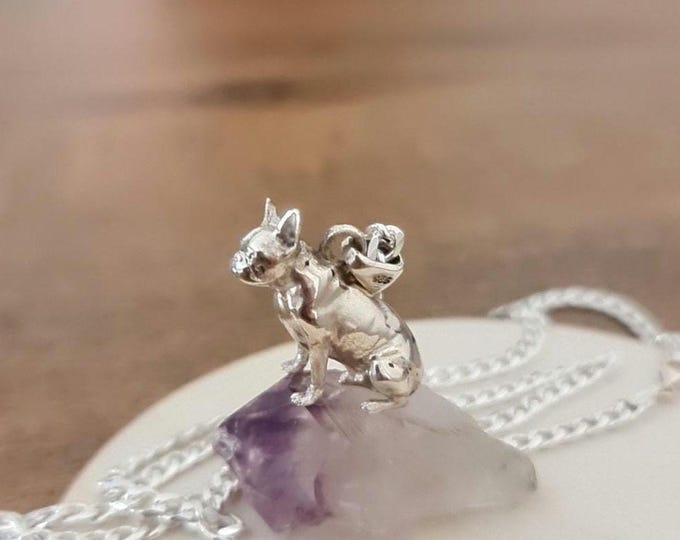 French Bulldog figurine Necklace  Animal Pendant  925 Silver - High-Detailed Solid  - Gift for Frenchay Lovers