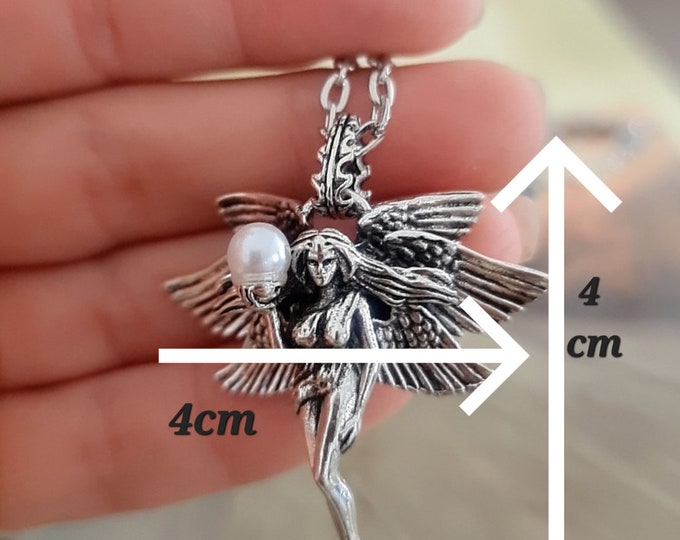 Retro Pearl Goddess Wing Angel Necklace  Unisex anime statement Necklace