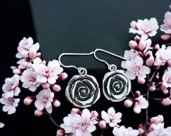 Sterling Silver Rose Dangle Earrings: Handmade Blossom Jewelry