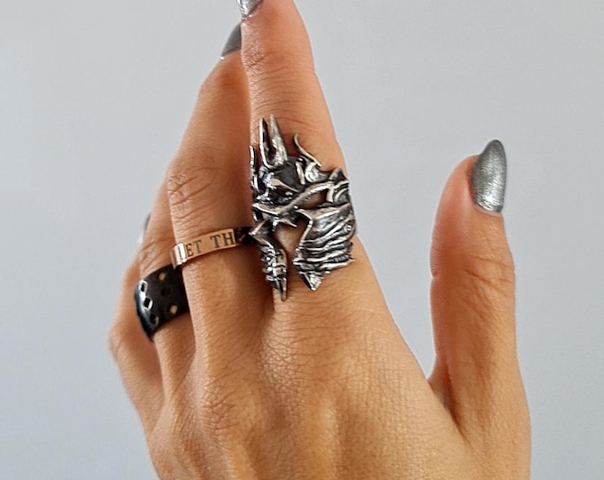 Handmade Sterling Silver Lich King Helmet Ring - Warcraft Inspired