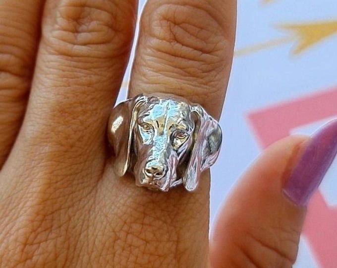 Handmade 925 Silver Hungarian Vizsla Dog Ring: Animal Lover Gift