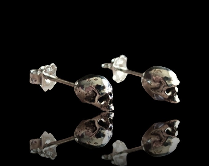 Handmade Sterling Silver Skull Stud Earrings: Gothic Jewelry