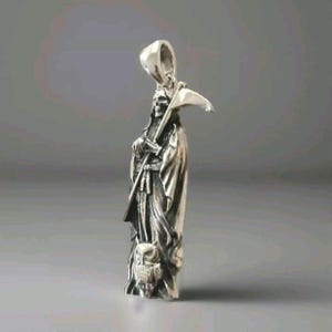 Handmade Santa Muerte with Scythe Necklace in 925  Silver - A Beautifully Crafted Grim Reaper Necklace solid and sturdy pendant- Giftable