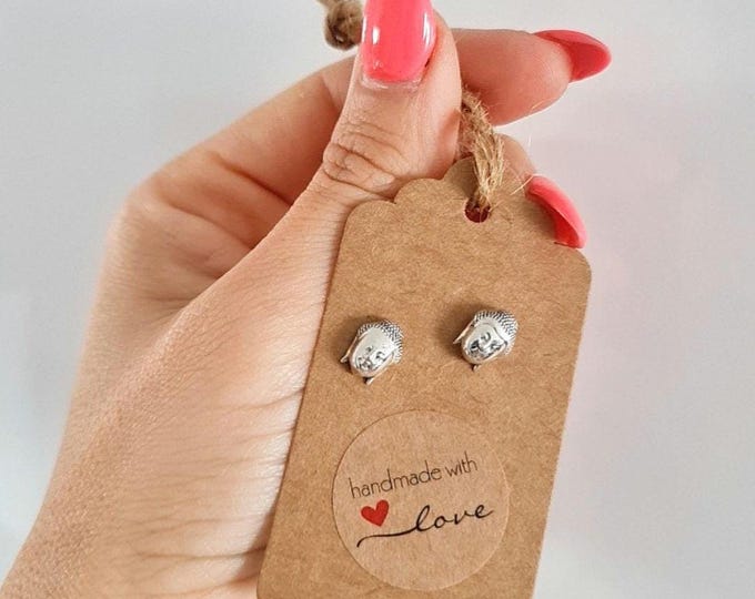 Buddha Head Stud Earrings - Handmade  Zen Jewelry  - Spiritual  for Meditation & Yoga Enthusiasts Sterling Silver