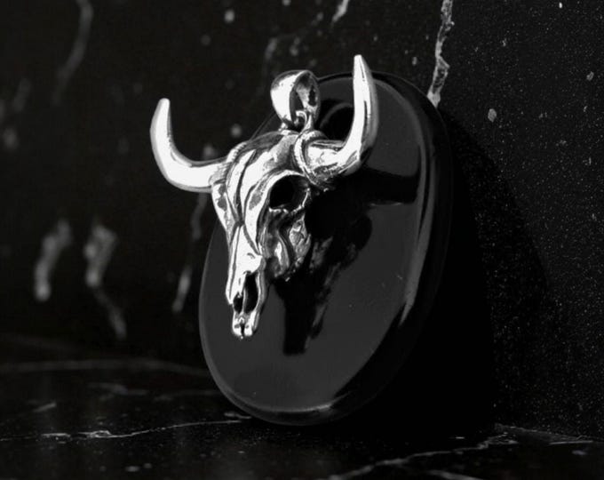 Sterling Silver Bull Skull Pendant: Native American Western Amulet