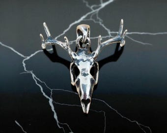 Deer Skull Necklace: Gothic Raindeer  Jewelry Sterling Silver