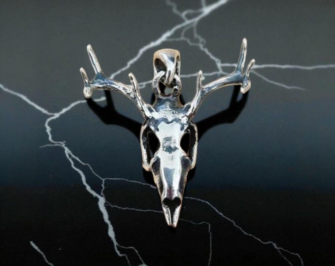 Handmade Sterling Silver Deer Skull Necklace: Gothic Animal Jewelry