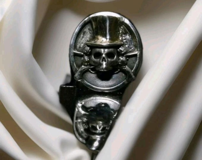 Guns and roses Skull ring-Unique design-Biker ring-Handmade 925 Silver -20 grams-unique gift