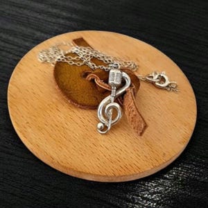 Delicate Music Note with a Microphone Necklace -925 Sterling Silver - 45 CM Chain image 5