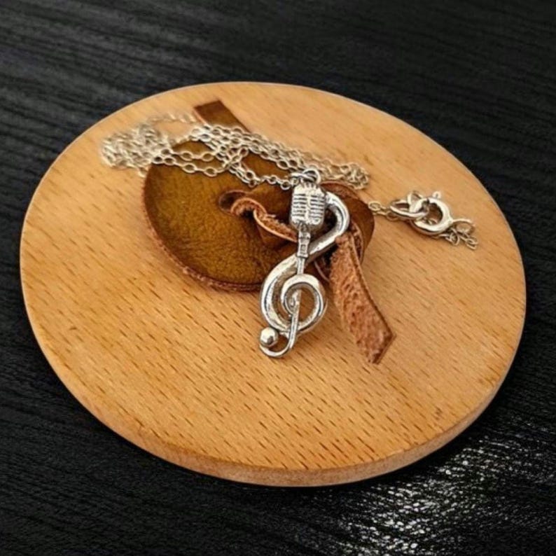 Delicate Music Note with a Microphone Necklace -925 Sterling Silver - 45 CM Chain image 5