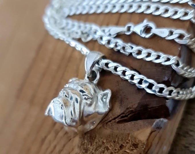 Handmade English Bulldog Pendant: Sculpted 925 Silver Dog Jewelry