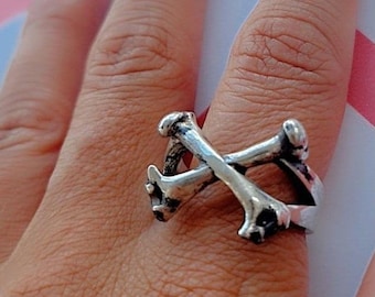 Handmade 925 Silver Bones Ring: Gothic Biker Jewelry