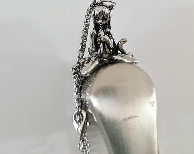 Anime Catgirl Pewter Necklace: Art Deco Cosplay Jewelry