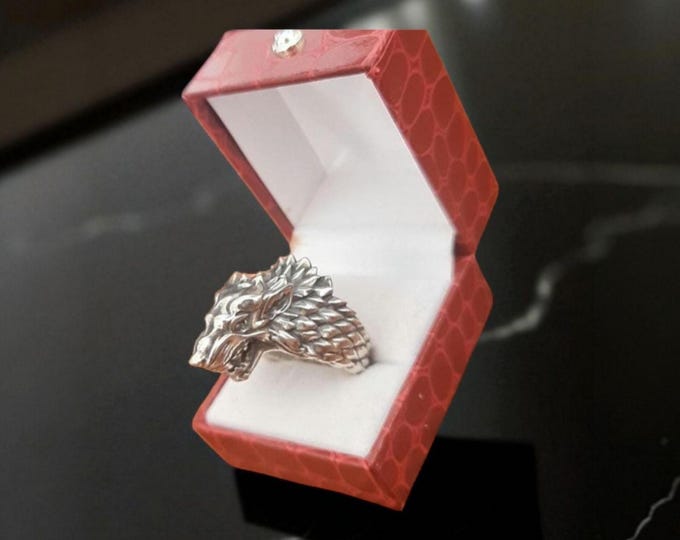 Sterling Silver Direwolf Ring: Handmade Viking Wolf Head Jewelry