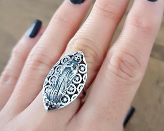 Santa Muerte Ring  925 Silver - Handcrafted Santa Muerte Ring -Saint Death Ring with modern pattern