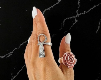 Handmade Sterling Silver Ankh Ring: Egyptian Key of Life Jewelry