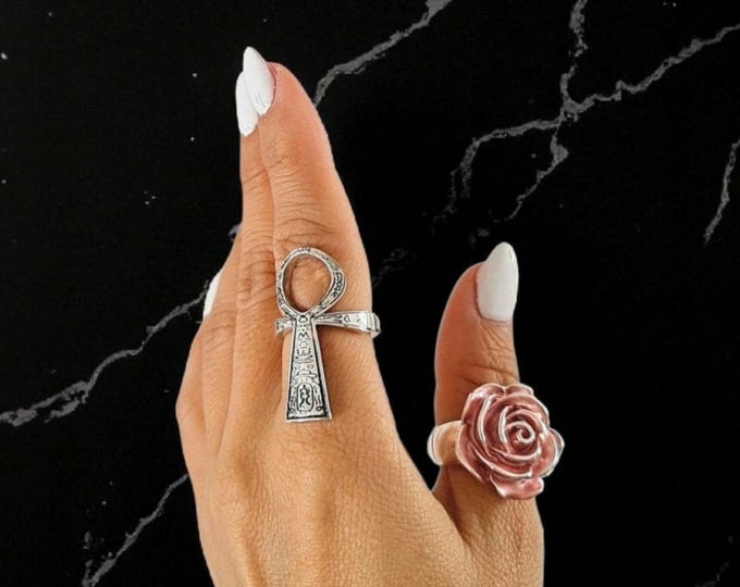 Handmade Sterling Silver Ankh Ring: Egyptian Key of Life Jewelry