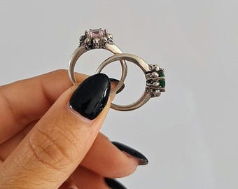 Handmade Gothic Skull Sterling Silver Solitaire Ring with Zircon