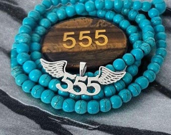 555 Angel Number with Wings pendant  "major change is coming"