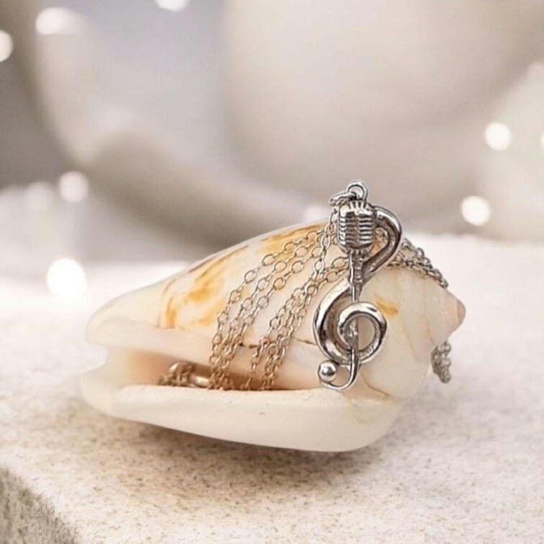 Delicate Music Note with a Microphone Necklace -925 Sterling Silver - 45 CM Chain image 9