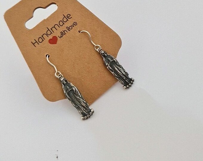 Santa Muerte Dangle Earrings Handmade 925 Sterling Silver - Beautifully Crafted Grim Reaper earrings