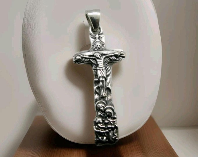 Savior Jesus Cross Pendant - 925 Sterling Silver, Religious Jewelry