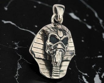 Eddie  Pharaoh King Skull Pendant- Egyptian -Rock  Heavy metal- Sterling Silver