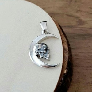 Handmade Gothic Moon Skull Pendant - Sterling Silver Necklace with Intricate Skull and Crescent Moon Design - Unleash Your Inner Edge solid