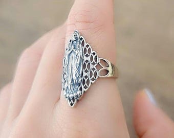 Santa Muerte Ring 925 Silver - Beautifully Crafted Santa Muerte Ring -Saint Death Ring unique pattern