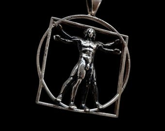 Vitruvian Man sterling Silver Pendant -  Leonardo da Vinci's Renaissance Art -  Artistic gift