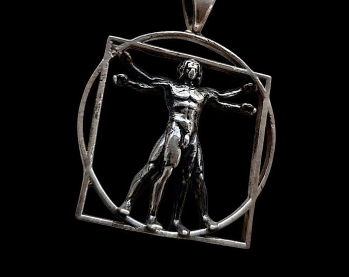Vitruvian Man sterling Silver Pendant -  Leonardo da Vinci's Renaissance Art -  Artistic gift