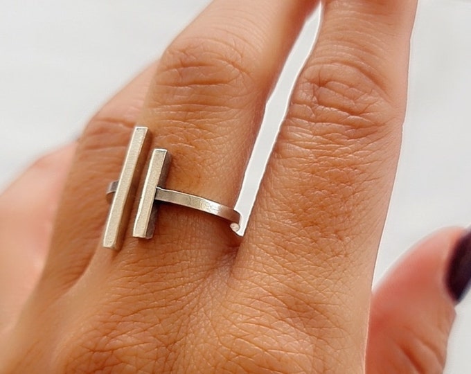 Handmade Sterling Silver Parallel Bars Ring: Minimalist Geometric Jewelry