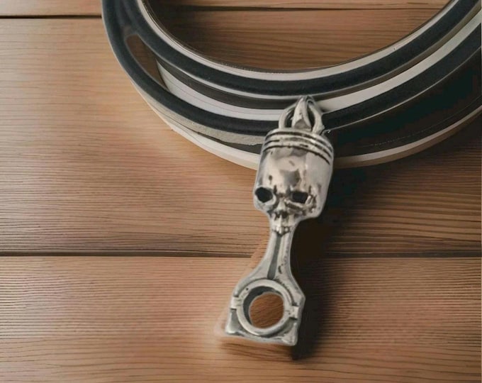 Handmade Sterling Silver Skull Piston Pendant - Gothic Biker Charm