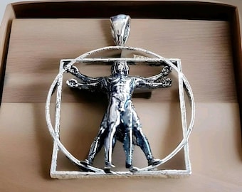 Vitruvian Man sterling Silver Pendant -  Leonardo da Vinci's Renaissance Art -  Artistic gift