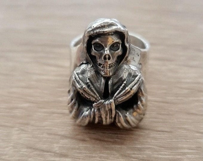 Handmade Punk Horror Skull Ring: 925 Sterling Silver Biker Ring