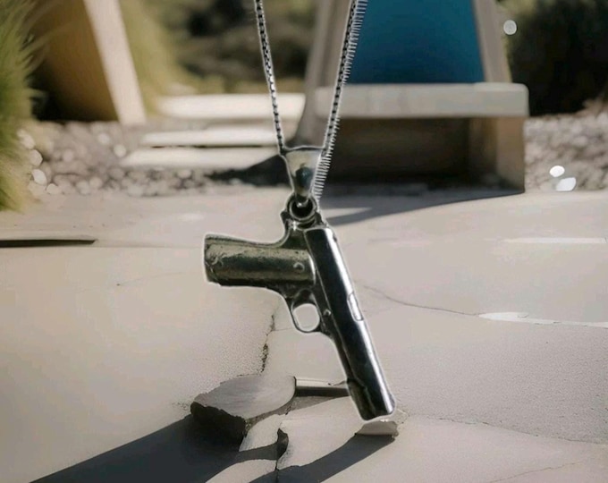 Gun Pendant / Colt 1911 Handgun / Rapper Necklace Jewelry / Hip Hop Silver/Gift for Rapper Boy/