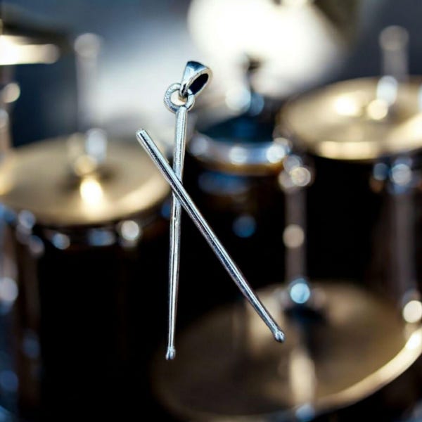 Drumsticks Pendant: Rockstar Music Lover Gift Handmade Sterling Silver