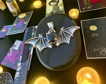 Gothic Bat Wings Silver Pendant with Black Zircon | Vampire Jewelry | Witchy Gothic Necklace Charm