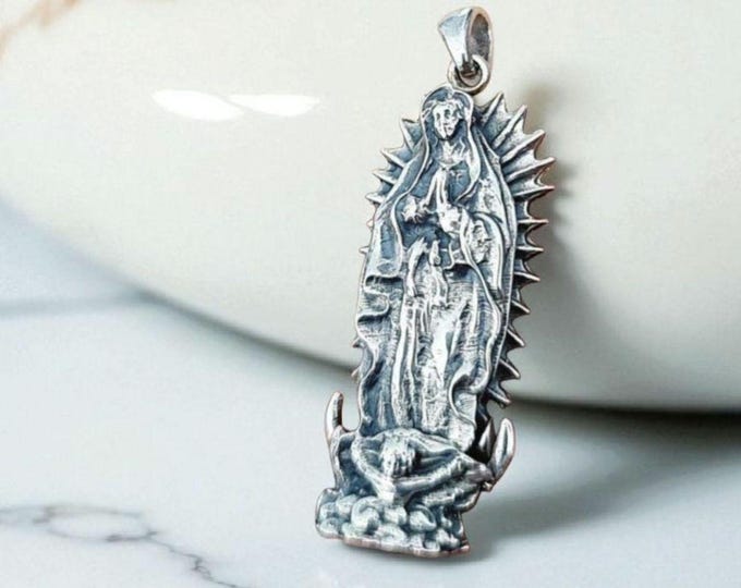 Sterling Silver Our Lady of Guadalupe Pendant - Catholic Holy Medallion