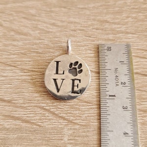 Handmade Silver Pendant with love paw engraving,round souvenir animal , Dainty Love Paw Engraved Silver Pendant image 10