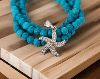 Starfish Pendant – Sterling Silver - Dainty Sea Star-  Sparkling Stones