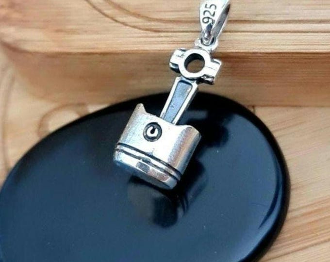 Handmade Sterling Silver Piston Rod Pendant - Gothic Biker Charm