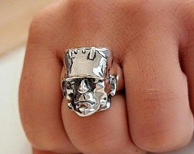 Handmade Sterling Silver Frankenstein Ring: Gothic Horror Jewelry